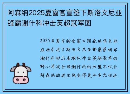 阿森纳2025夏窗官宣签下斯洛文尼亚锋霸谢什科冲击英超冠军图